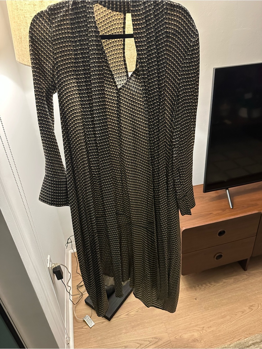 COS Black Long-Sleeve Dress with Cream Dot Motif